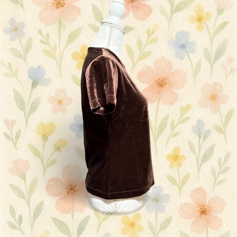 Vintage 90s Brown Velvet Top Medium Bydesign Velour Short Sleeve Baby Tee - Picture 3 of 7